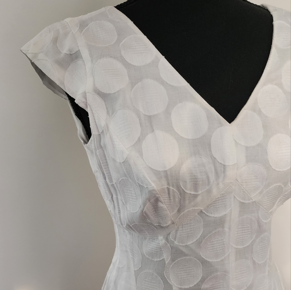 CALVIN KLEIN Womens White Polkadot Midi Dress Size 4 100%Cotton - Picture 4 of 9